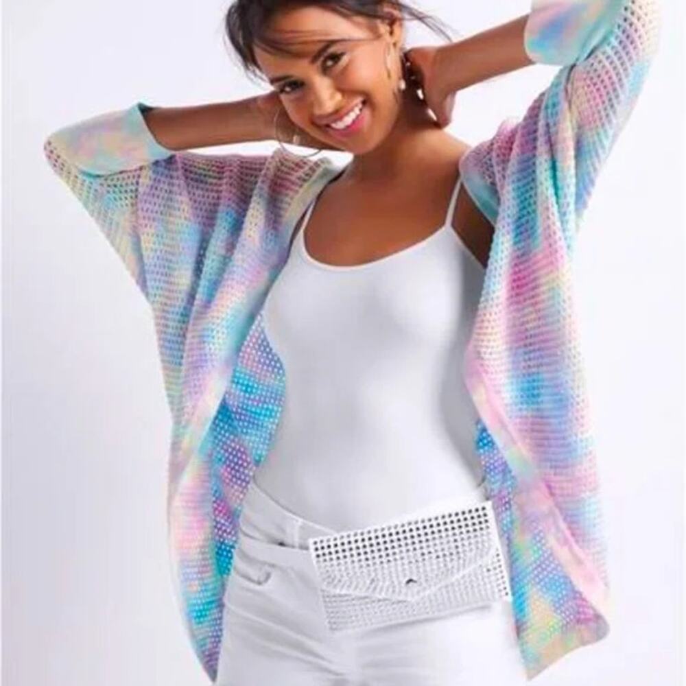 Venus Pastel Tie Dye Open Knit Cocoon Cardigan Sweater Women's Size XL